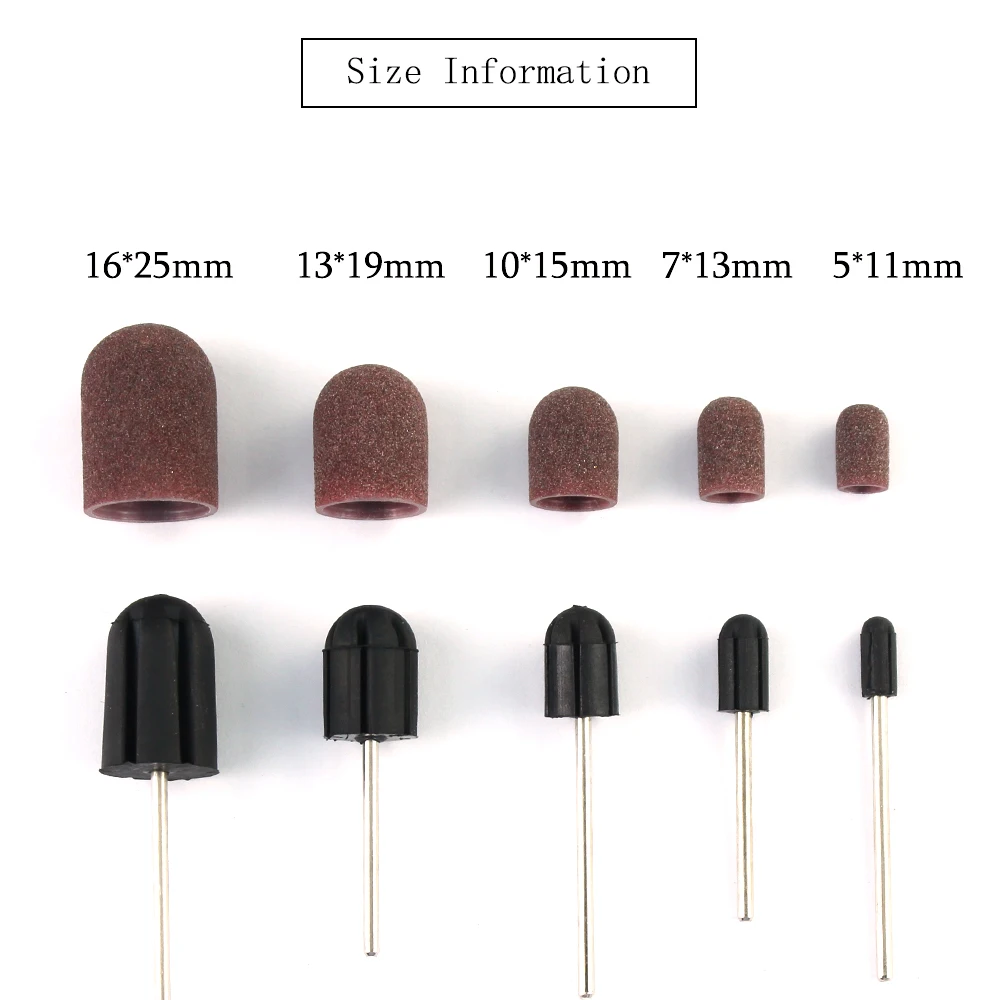 6pcs Nail Drill Bits Sanding Caps Multi-size Milling Nail Plastic Base Electric With Rubber Grip Cuticle Polishing Foot Cuticle