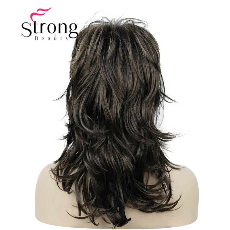 StrongBeauty Brown Highlighted Long Wavy Soft Layered Shag Synthetic Wig for Women