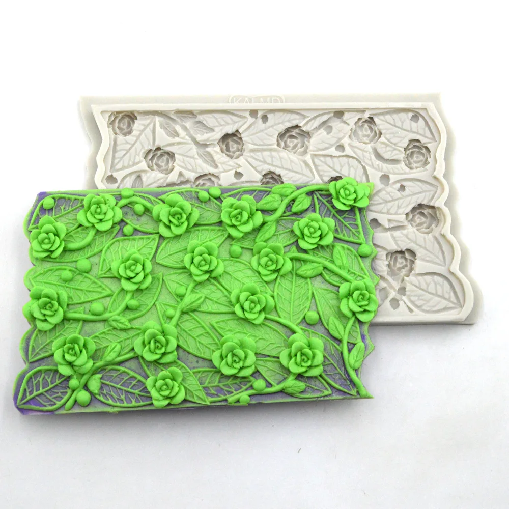 New Branch Flower Vine Rose Flower Silicone Mold Fondant Chocolate Mold Baking Tool Cake Surrounding Cake Decoration Pastry Mold