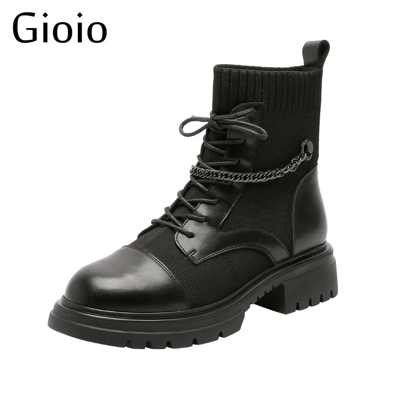 Gioio Women's Martin Boots Autumn Boots Women 2021 Big size 4cm Lady Black Ankle Boots For Women Short Chunky Botas De Muje