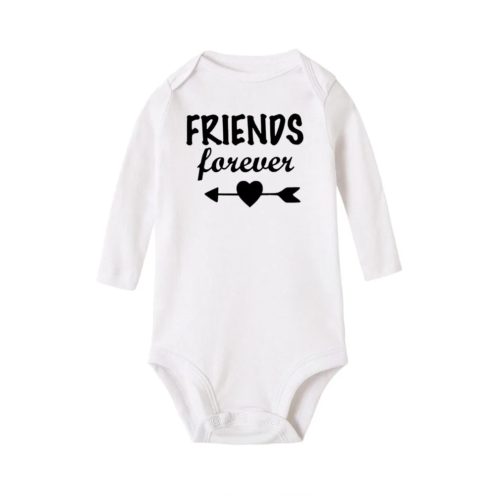 1 Pc Born Together and Friends Forever Baby Autumn Long Sleeves Jumpsuit Twins Baby Bodysuits Toddler  Casual Ropa