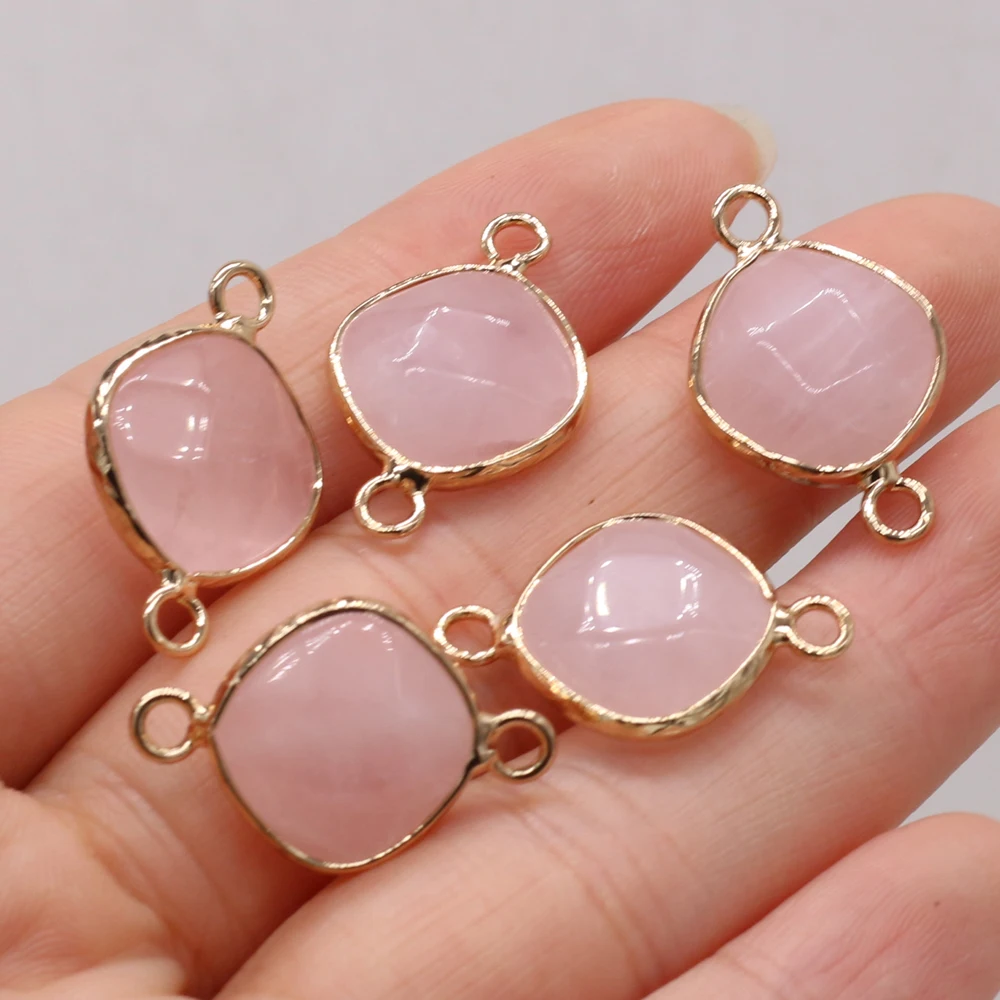 100% Natural Stone Quartz Pendants Gold plated Pink Crystal Connectors for Jewelry Making Diy Necklaces Bracelet Accessories