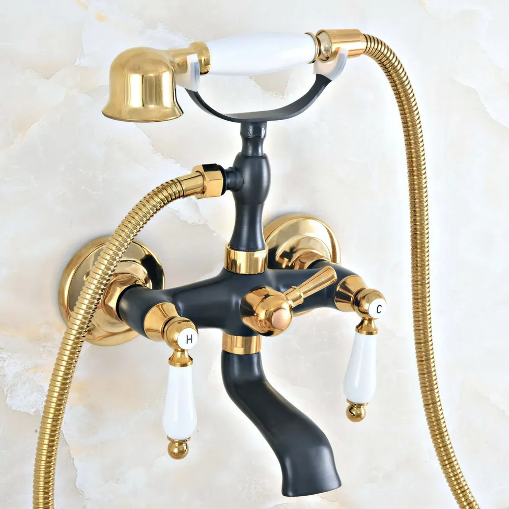 

Black Gold Bathroom Bathtub Mixer Faucet Telephone Style With Brass Handshower Bath & Shower Faucets zna422