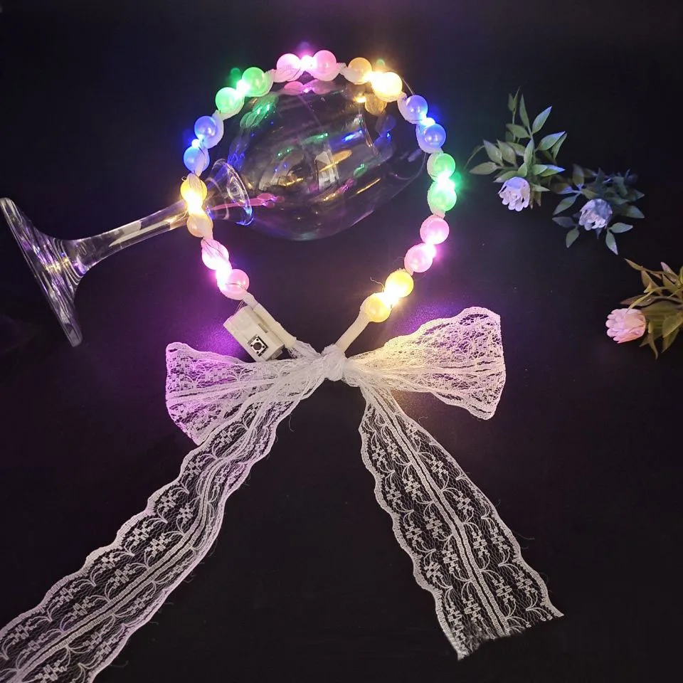 

10pcs Lace Ribbon Fairy Lights Hair Band Light up Headband Tie Pearl Glow Party Luminous Navidad Wedding Festival