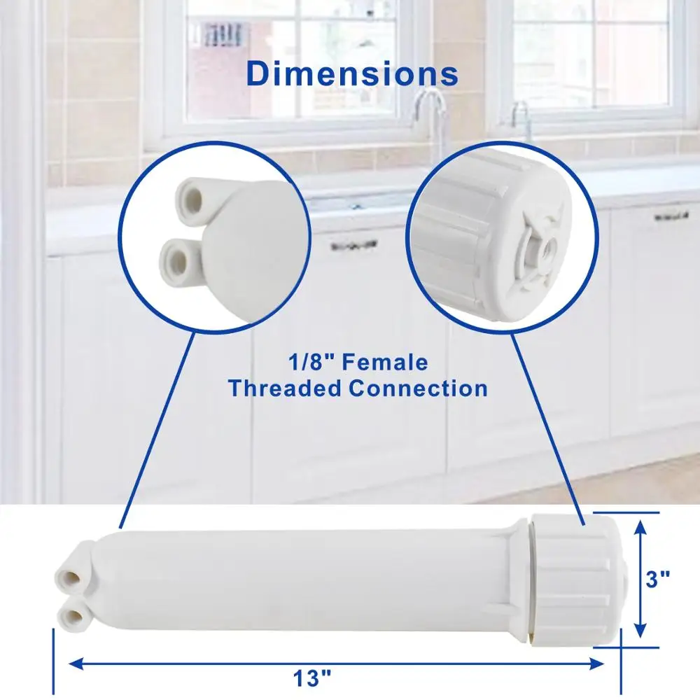 Standard White RO Reverse Osmosis Membrane Filter Housing for Ro Menbrane 50/75/100G,1/8