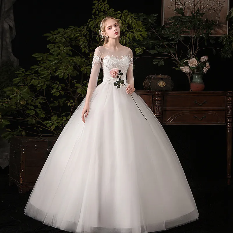 Hochzeits kleid neu die halben Ärmel Schnür ballkleid romantische Brautkleider Prinzessin klassische Applikationen Brautkleider c30