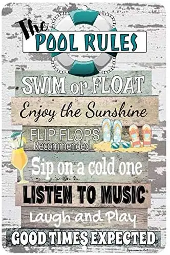 Dyenamic Art Pool Rules Metal Sign 12x 18 Indoor/Outdoor Pool Decor Aluminum Swimming Float Teal Sign