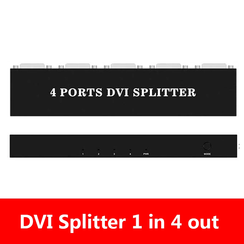 DVI Splitter 1X4 DVI-D 1 In 4 Out  4-Port DVI Distribution Duplicator for projector monitor computer graphic card