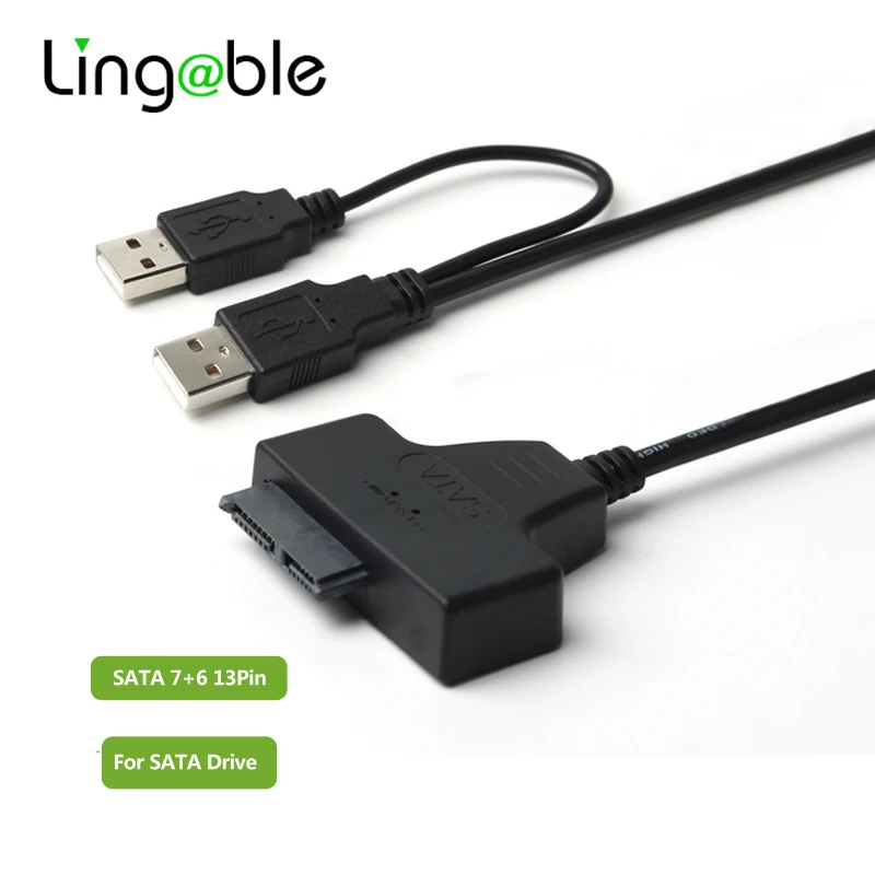 Lingable USB 2.0 to Slim SATA Converter Cable USB Serial ATA 7+6 13pin Connector Adapter Cables for CD DVD Rom Optical Driver