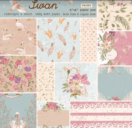 New Swan Scrapbooking paper pack of 24 sheets handmade craft paper craft Background pad