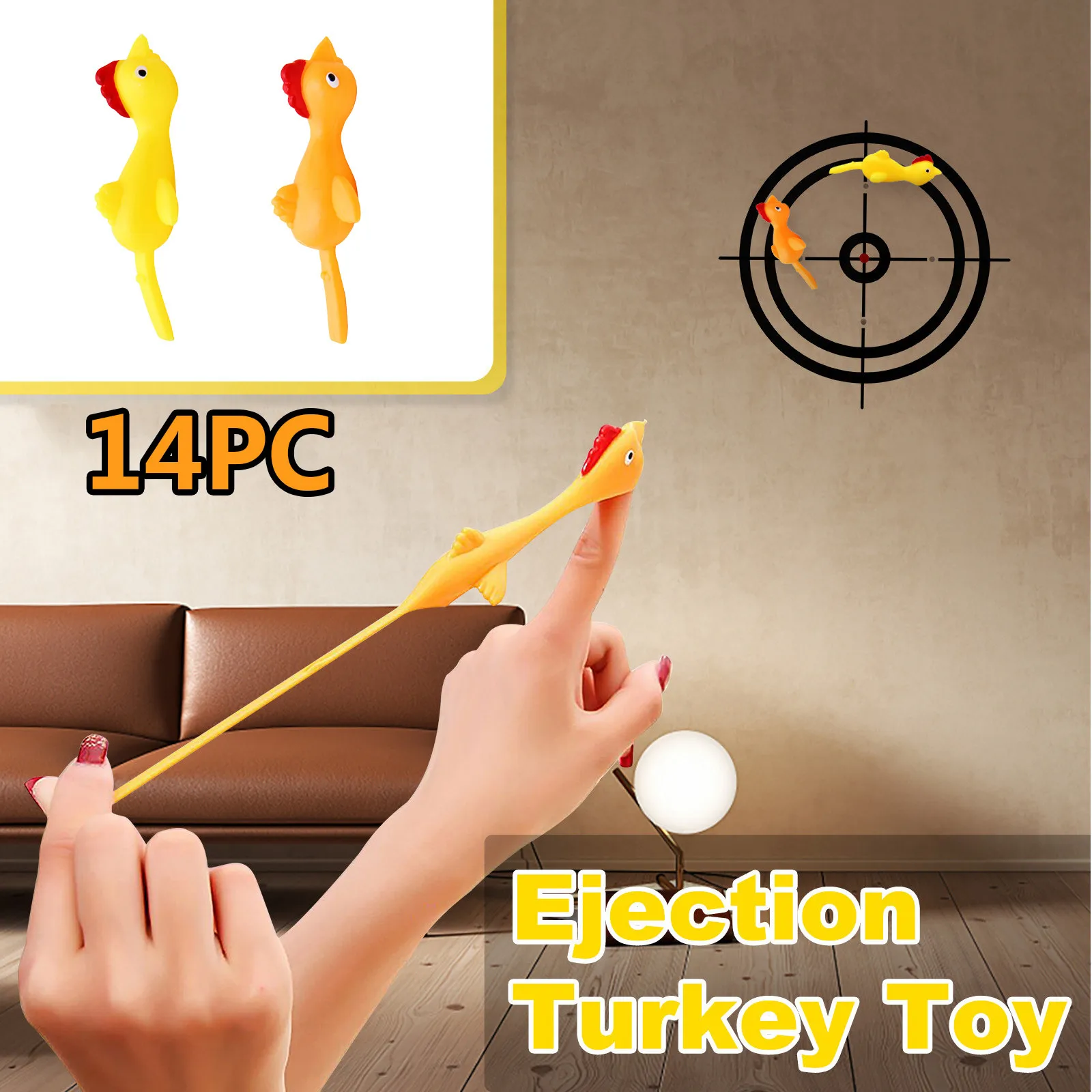 2-12 PCS Novelty Gags & Practical Joke Toys Funny Laugh Rubber Chicken Stretchy Flying Turkey Finger Birds Sticky Double  Color