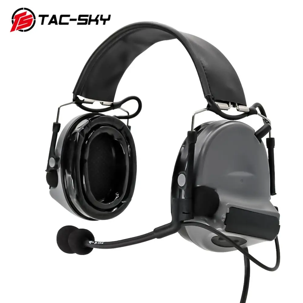 TAC-SKY Tactical Hunting Headset COMTA II Silicone Earmuff Noise Canceling Pickup Shooting Headset+Intercom Adapter PTT U94 PTT