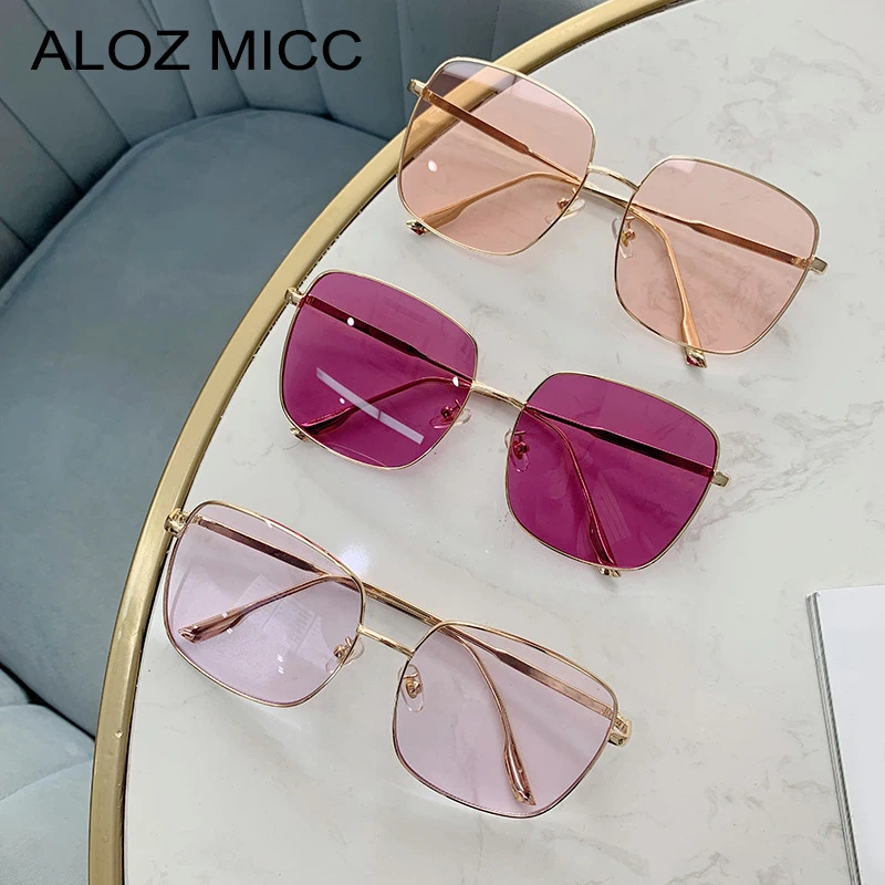 ALOZ MICC Women Glasses Oversized Square Sunglasses Women Fashion Shades Metal Sunglasses Men Retro Orange Purple Red Glasses