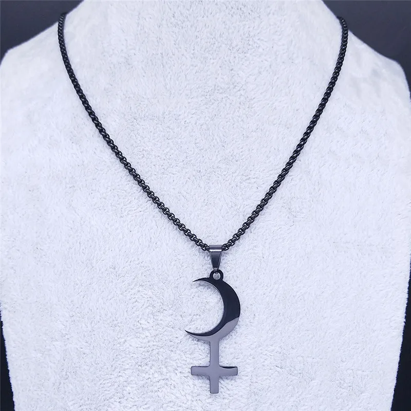 Lilith Crescent Inverted Cross Necklace Stainless Steel Astrological Symbol Sign Necklaces Satan Jewelry cruz invertida N3776