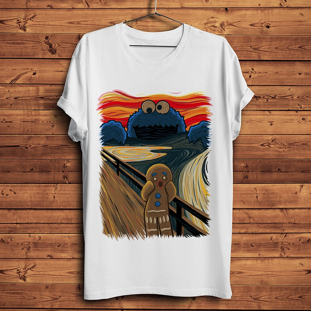 Edvard Munch,The Scream,amusing Sesame cookie,Skrik,funny t shirt men,new white casual tshirt,unisex breathable print Tee