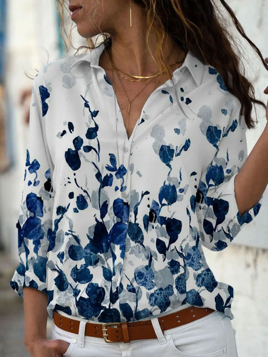 Fashion casual printed shirt woman Elegant long-sleeved woman shirt All-match loose top