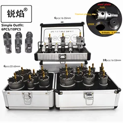 Corona de perforación para metal TCT, sierra de agujero de carburo de acero inoxidable, cortador de brocas de plateCore grueso, 16-65mm, 6 piezas/10 unidades por juego