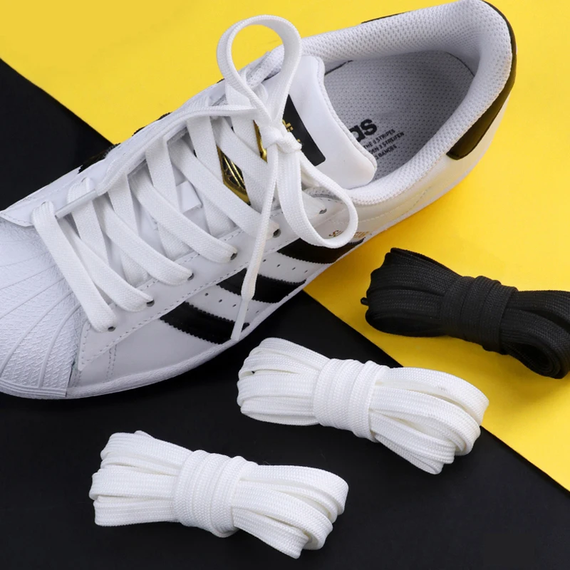 1Pair Classic shoelaces Flat black White Shoe Lace Double Fabric Non-slip Polyester Laces Casual Sport Shoestrings 100/120/140CM