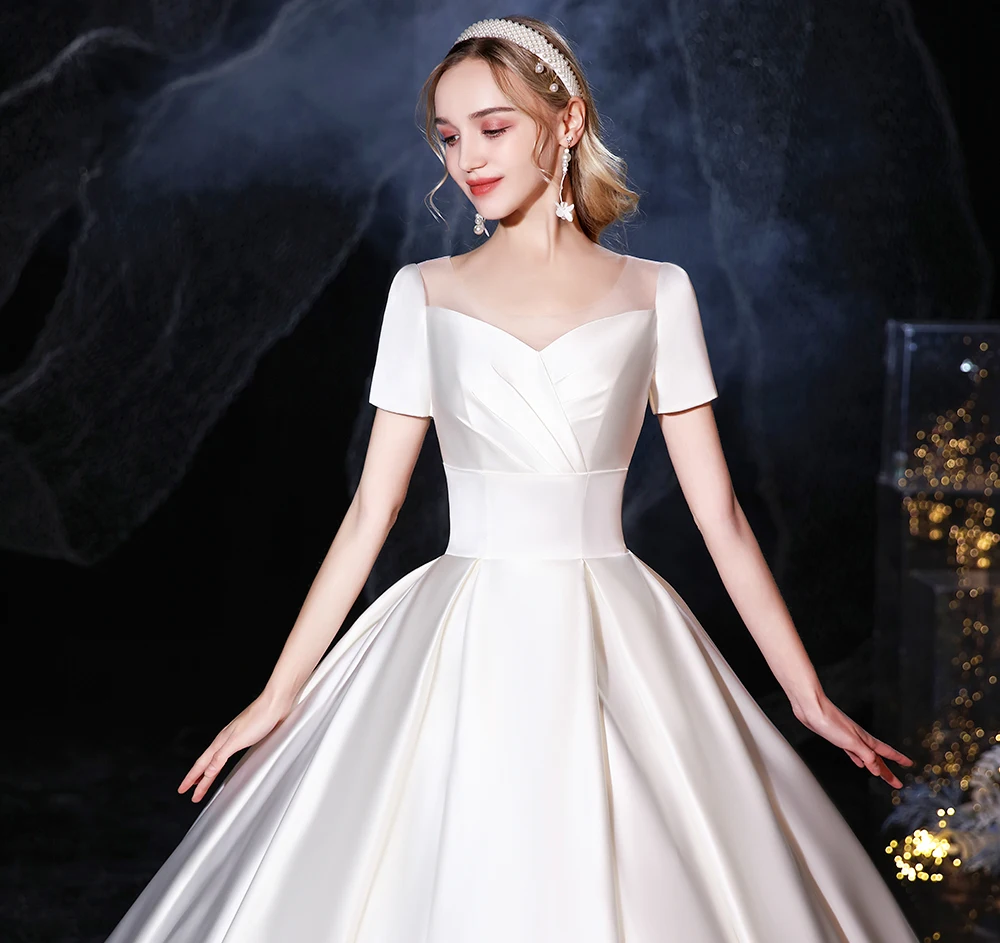 Wedding Dress 2022 Luxury Satin Wedding Gown With Train Ball Gown Classic Princess Bride Dress Plus Size Vestido De Noiva