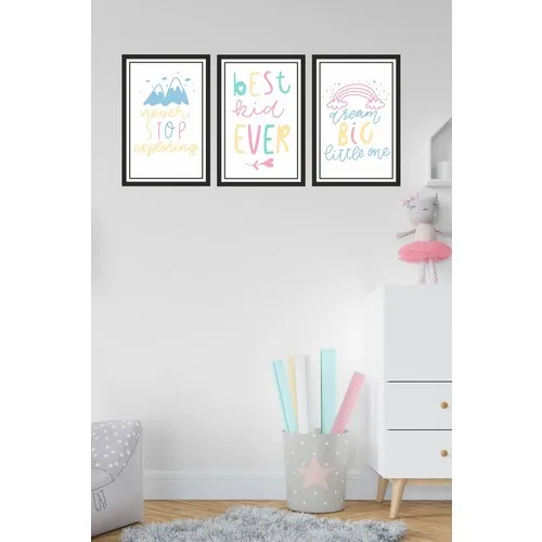 Decor Love 3 Piece Frame Looking Baby Room Pink Printed Pvc Table Set