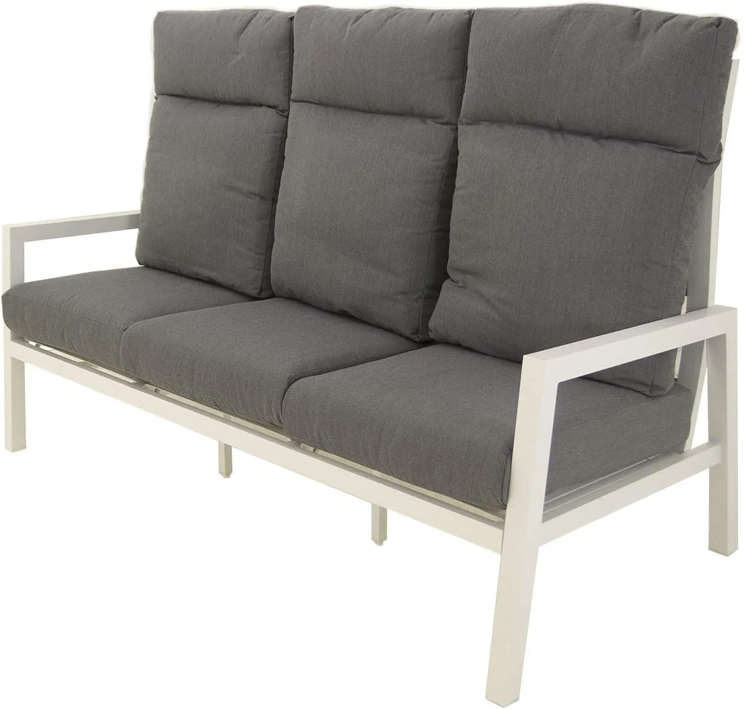 White reinforced aluminum sofa, 3 seats, gray cushions