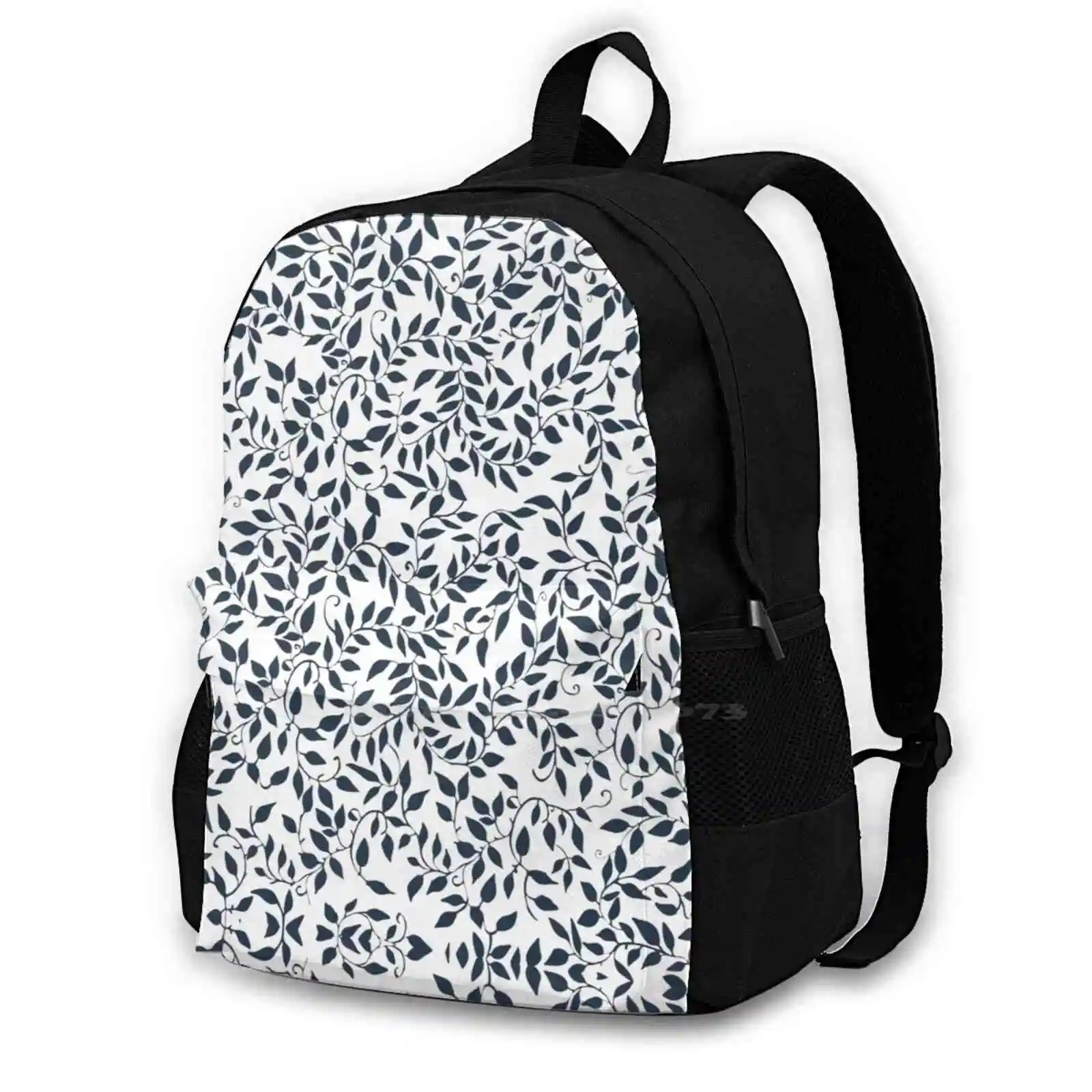 Black And White Fashion Pattern Design Travel Laptop School Backpack Bag Baroque Leaves Black And White Vine Plant Leaf Nature