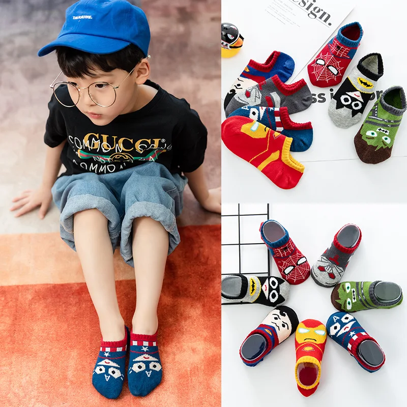 4Pairs Baby Anime Socks 2-9Y Young Children Super Hero Cotton Soft Short Socks