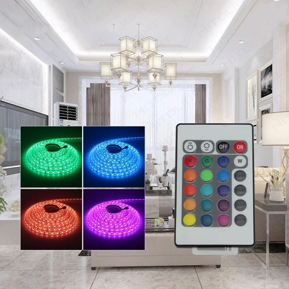 DC12V SM5050/2835-60leds/m 5m IP65 Waterproof Colorful RGB 24 keys 44 Keys Light Strip +12V 5A Power Supply Suit image 2