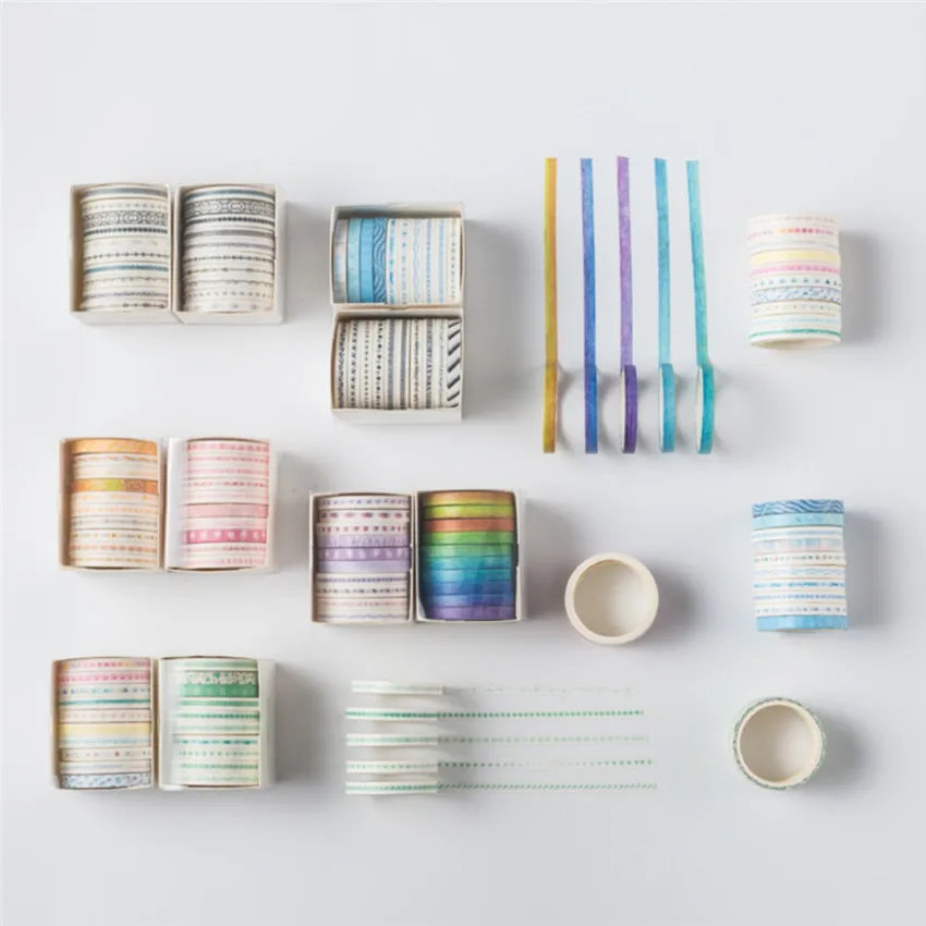 10pcs/pk Colorful Paper Washi Tape Rainbow Adhesive Tape DIY Scrapbooking Sticker Label Masking Tape Stationery Office Supplies