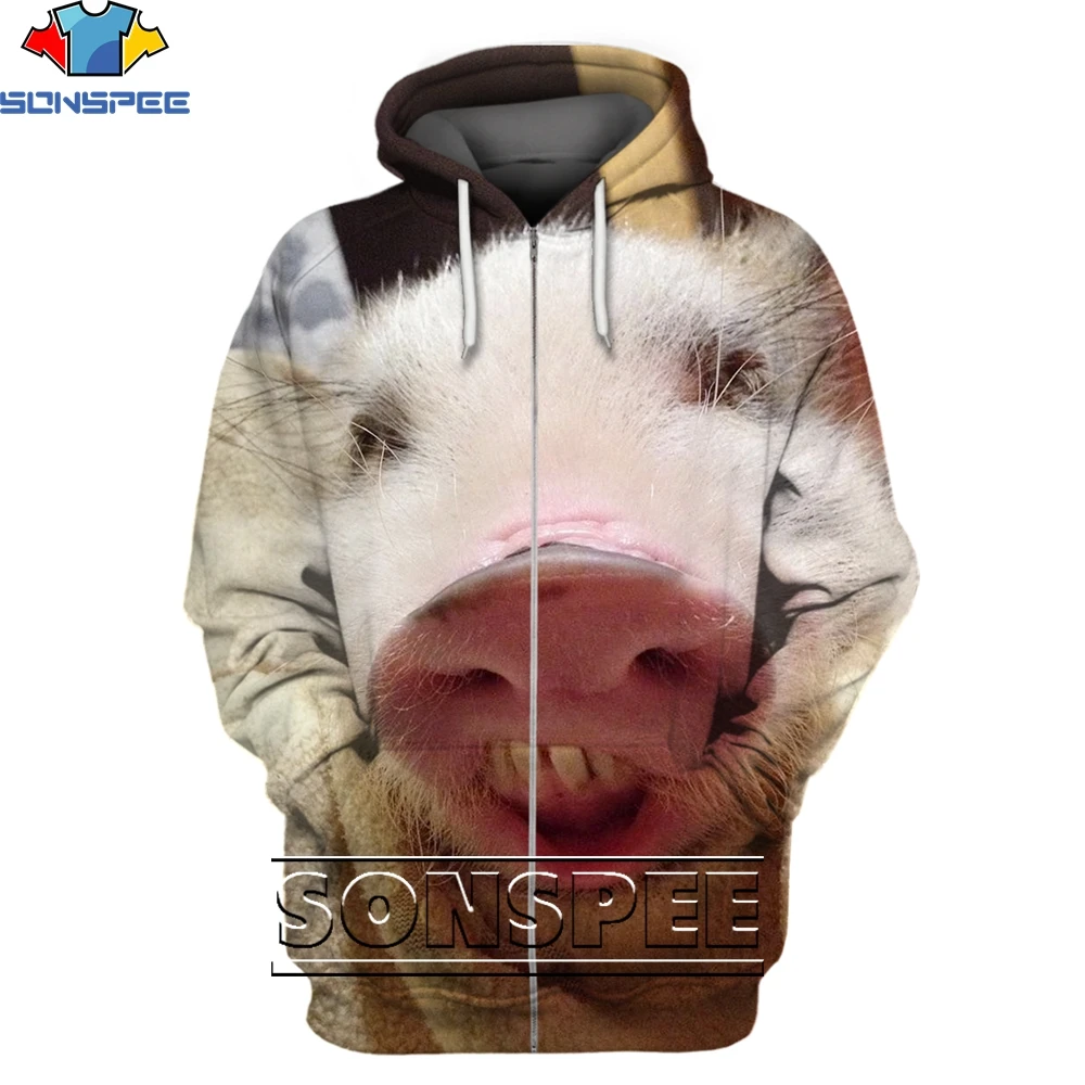 SONSPEE Kawaii Animal Pet Mini Pig Funny Zipper Hoodie 3D Printing Men Women’s Summer Man Harajuku Oversize Zip Hoodies Kids Top