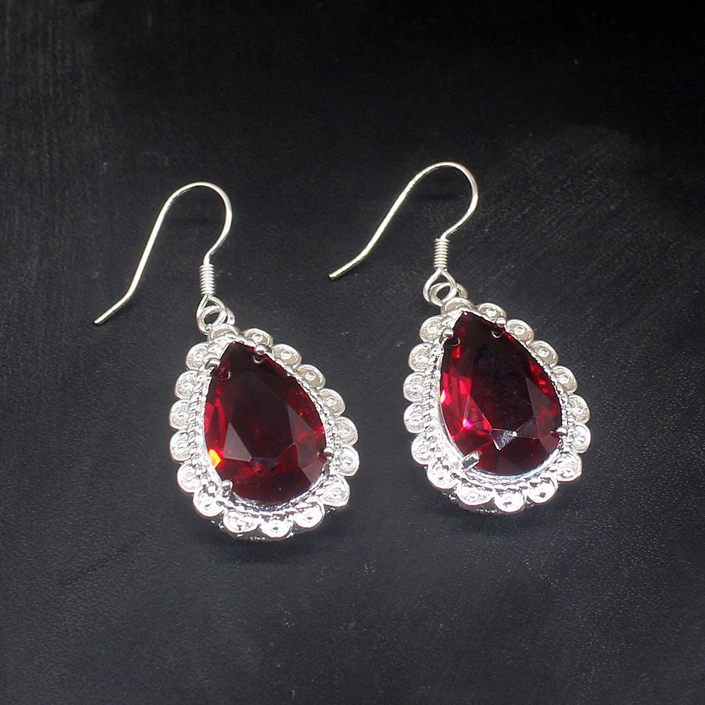 

Gemstonefactory Big Promotion Single Unique 925 Silver Gushing Red Topaz Tear Women Ladies Gift Dangle Drop Earrings 20213670