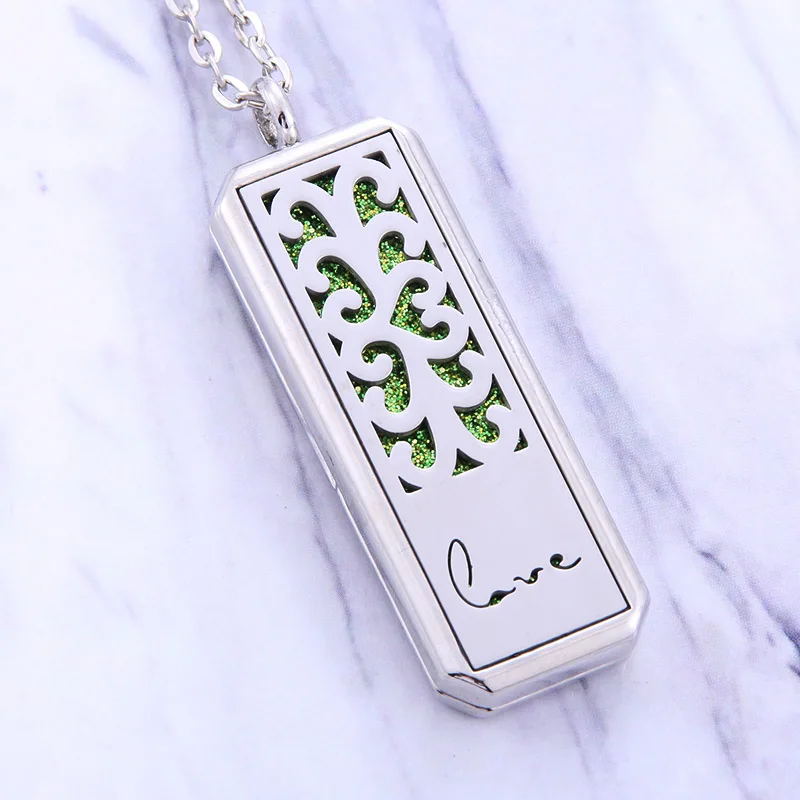 Multiple design Stainless Steel rectangle Aromatherapy lockets Perfume Essential Oil Diffuser Pendant Necklace fashion Jewelry