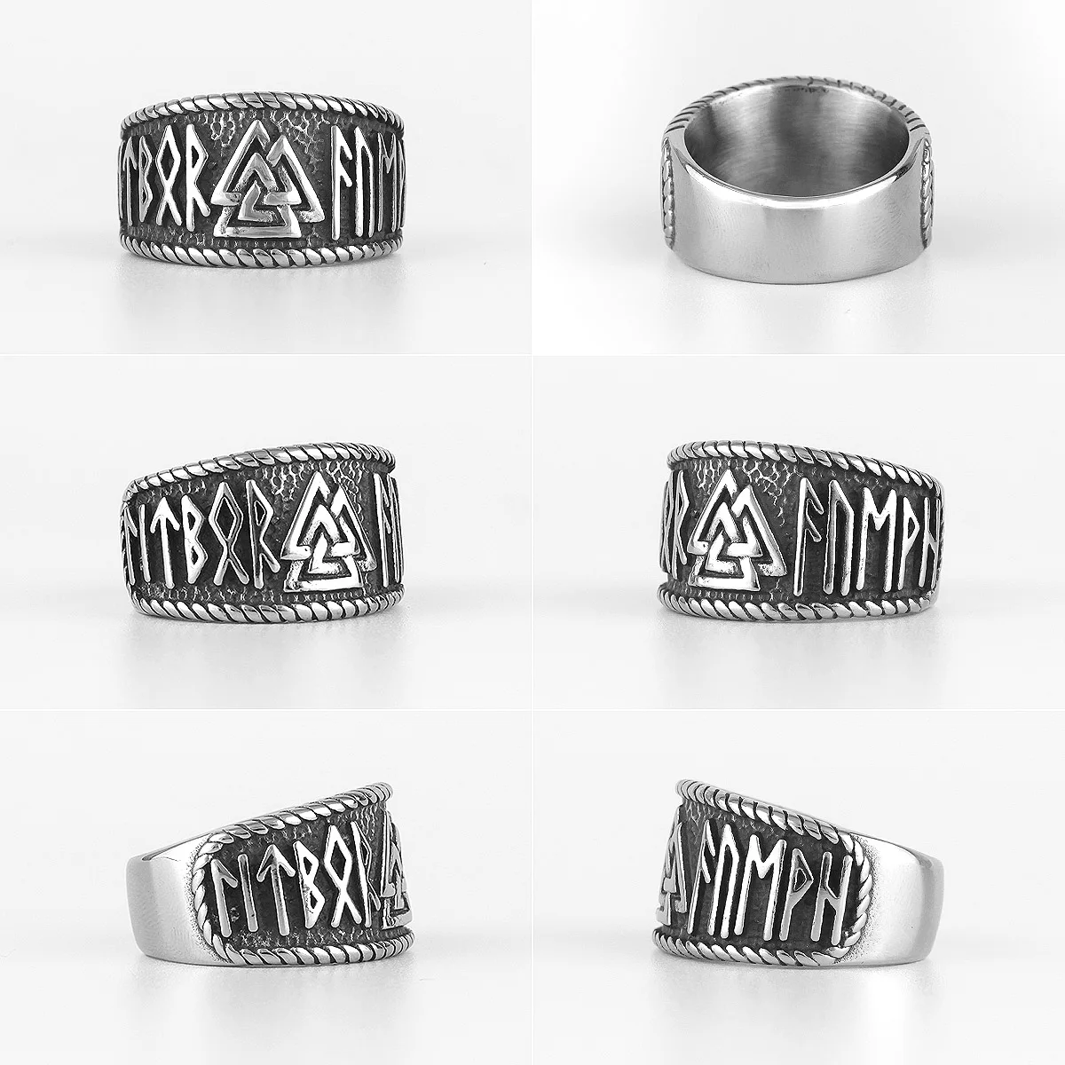 Norse Mythology Viking Odin Triangle Stainless Steel Mens Rings Cool for Male Boyfriend Biker Jewelry Creativity Gift Wholesale