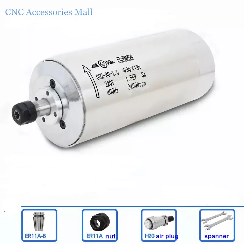 

1.5kw water cooled spindle motor ER11 collet D80mm L188mm for cnc engraving machine