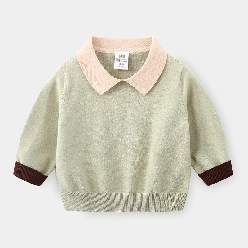 2024 Spring Autumn Winter 2 3 4 5 6 8 10 Years Knitted Handsome Patchwork School Student Turn-Down Collar Baby Kids Boy Sweater