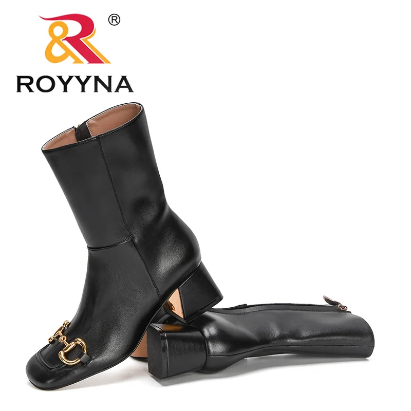 ROYYNA 2022 New Designers Metal Buckle Autumn Winter Shoes Woman Spuare Toe Block Heels Ankle Boots Female Botas Comfortable