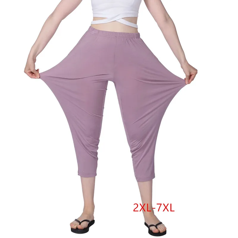 Pijama feminino plus size de algodão, calça de casa solta preguiçosa de alta elasticidade para salão 7xg, tamanho grande, primavera e verão