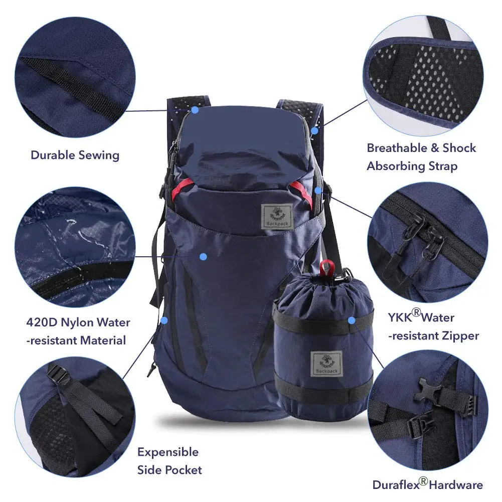 Camping Backpack, Water Resistant Lightweight 28L Man Backpack for Travel, Camping Bag Outdoor Equipment