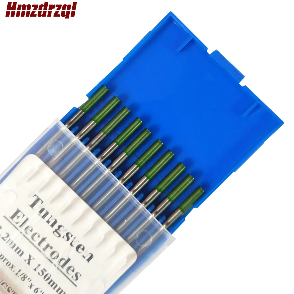 WP-Cabezal de electrodo de tungsteno puro, aguja/varilla para soldar, Color verde, 1,0/1,6/2,0/2,4/3,0/3,2mm * 4,0mm, 10 unidades