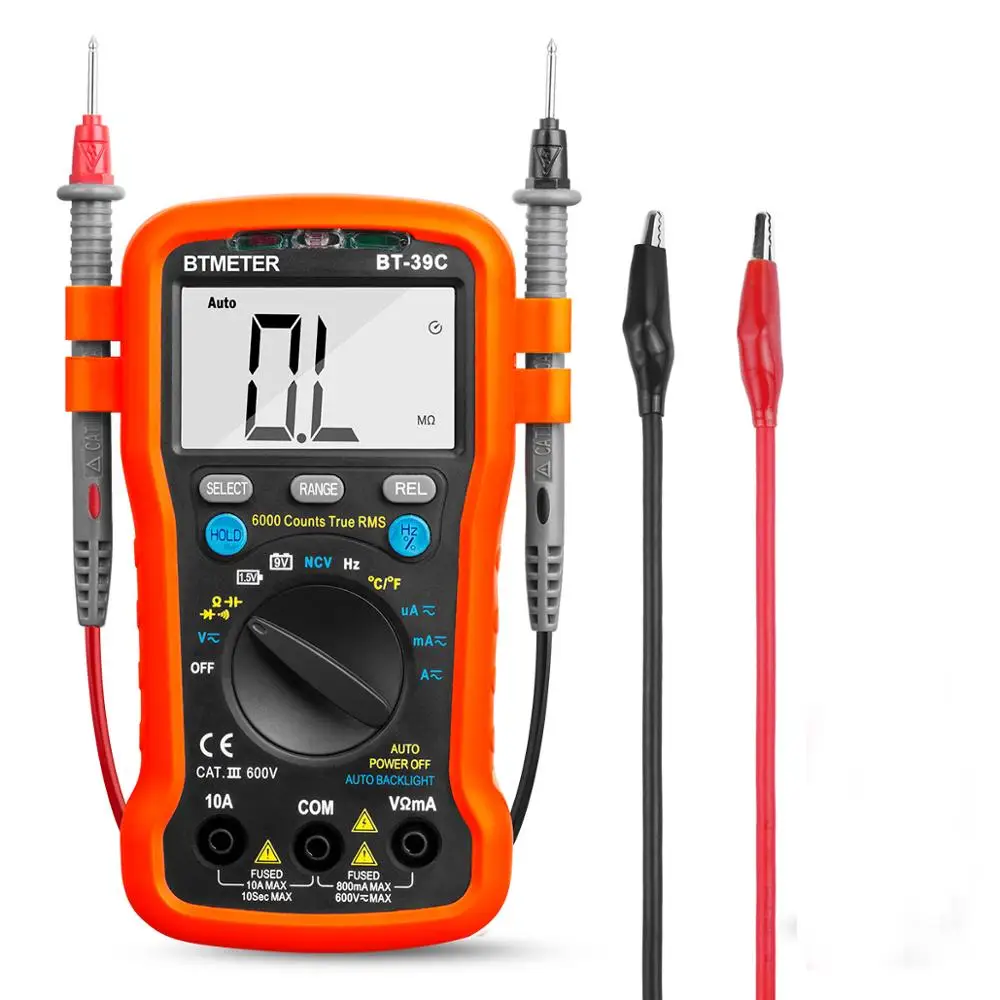 BTMETER True RMS Digital Multimeter Auto Ranging for AC DC Voltage,Current,Resistance,Capacitance with Temp Battery LED Test