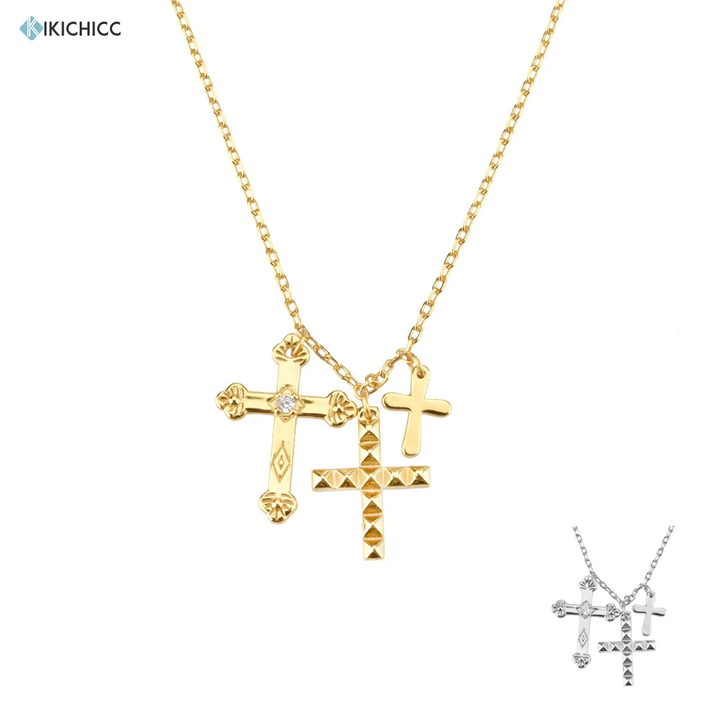 KIKICHICC Gold 925 Sterling Silver Small Three Cross Pendant Charm Long Chain Necklace 2021 Fashion Fine Jewelry 2021 Gift