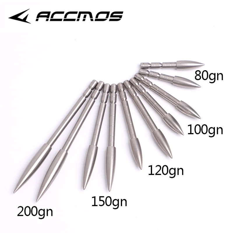 12pcs 80 100 120 150 175 200 Grain Stainless Steel Bullet Point Tip For ID 4.2 mm Arrow Shaft Arrow Head DIY Archery Accessory