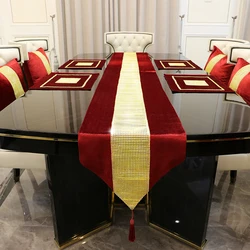 Corredores de mesa de diamantes de imitación modernos de lujo con borlas, cubierta de cojín decorativa para el hogar, tapete de mesa para fiesta de boda, mesa de comedor para el hogar