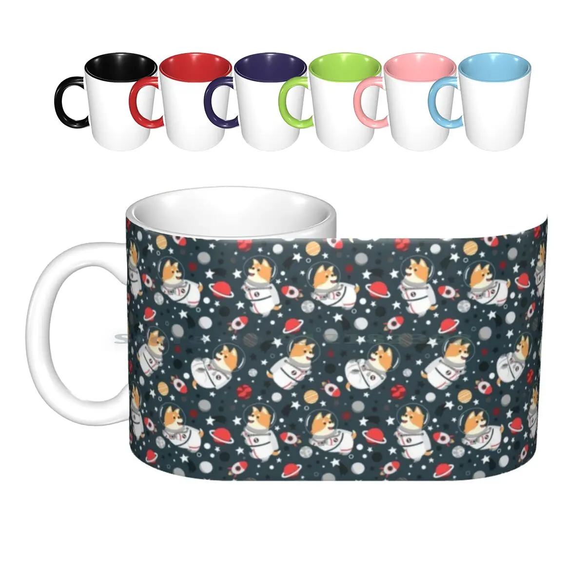 Corginauts Ceramic Mugs Coffee Cups Milk Tea Mug Corgi Dog Anima Astronaut Pattern Space Planet Creative Trending Vintage Gift