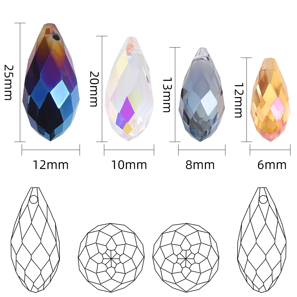 Crystal Teardrop Pendant 10x20/12x25MM Czech Lampwork Glass Drop Faceted Beads Chinese Beading Wholesale Needlework Accessorise