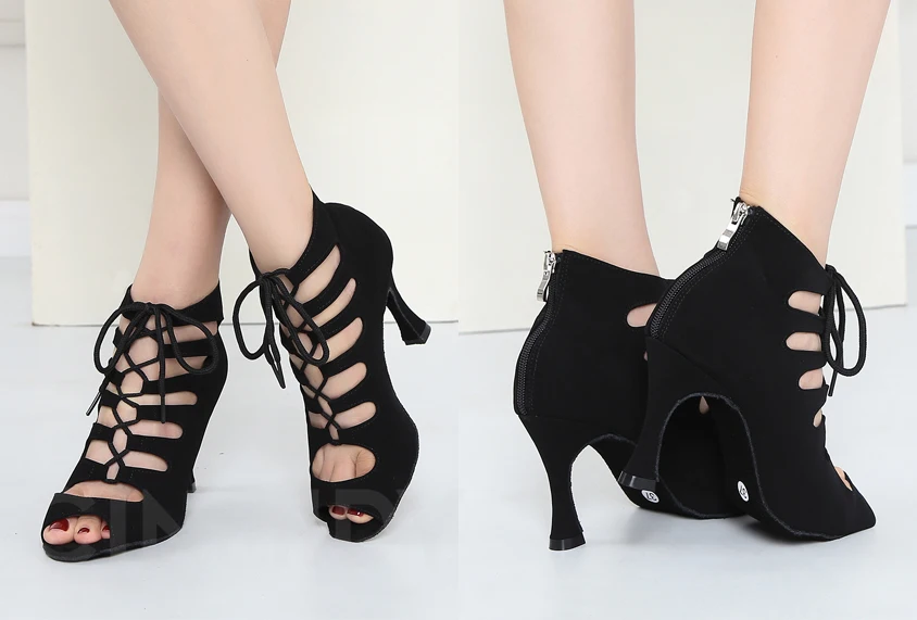 Schwarze Latein-Tanzschuhe für Damen Tango Salsa Rumba Ballroom Satin Tanzstiefel Damen Rote Sexy Pole Dance Schuhe Damen High Heels – Detail 11