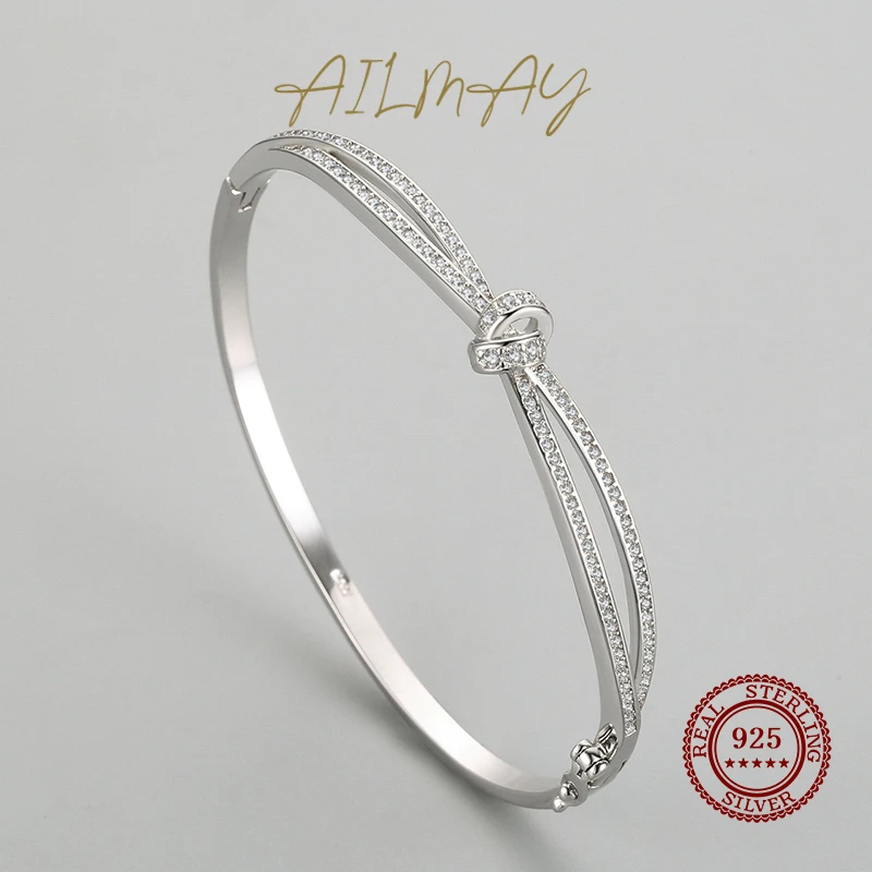 Ailmay 925 Sterling Silver Bowknot Fashionc bransoletki musujące jasne pierścionki z cyrkoniami dla kobiet biżuterii prezent na walentynki — zdjęcie 6