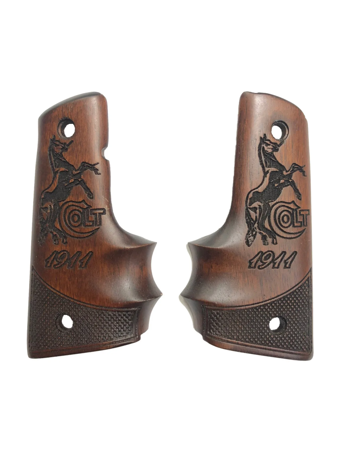 Colt 1911 Finger Snap On Colt With Logo and Writing Laser Cut Dark Wooden Grip