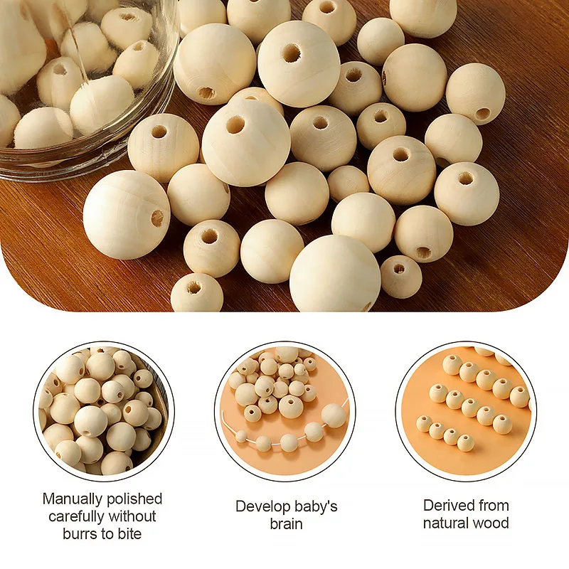 TYRY.HU 12-25mm Natural Wood Beads Lead-Free Wooden Round Beads For Baby Bracelet Necklace Accessories Jewelry Making 20-200pcs