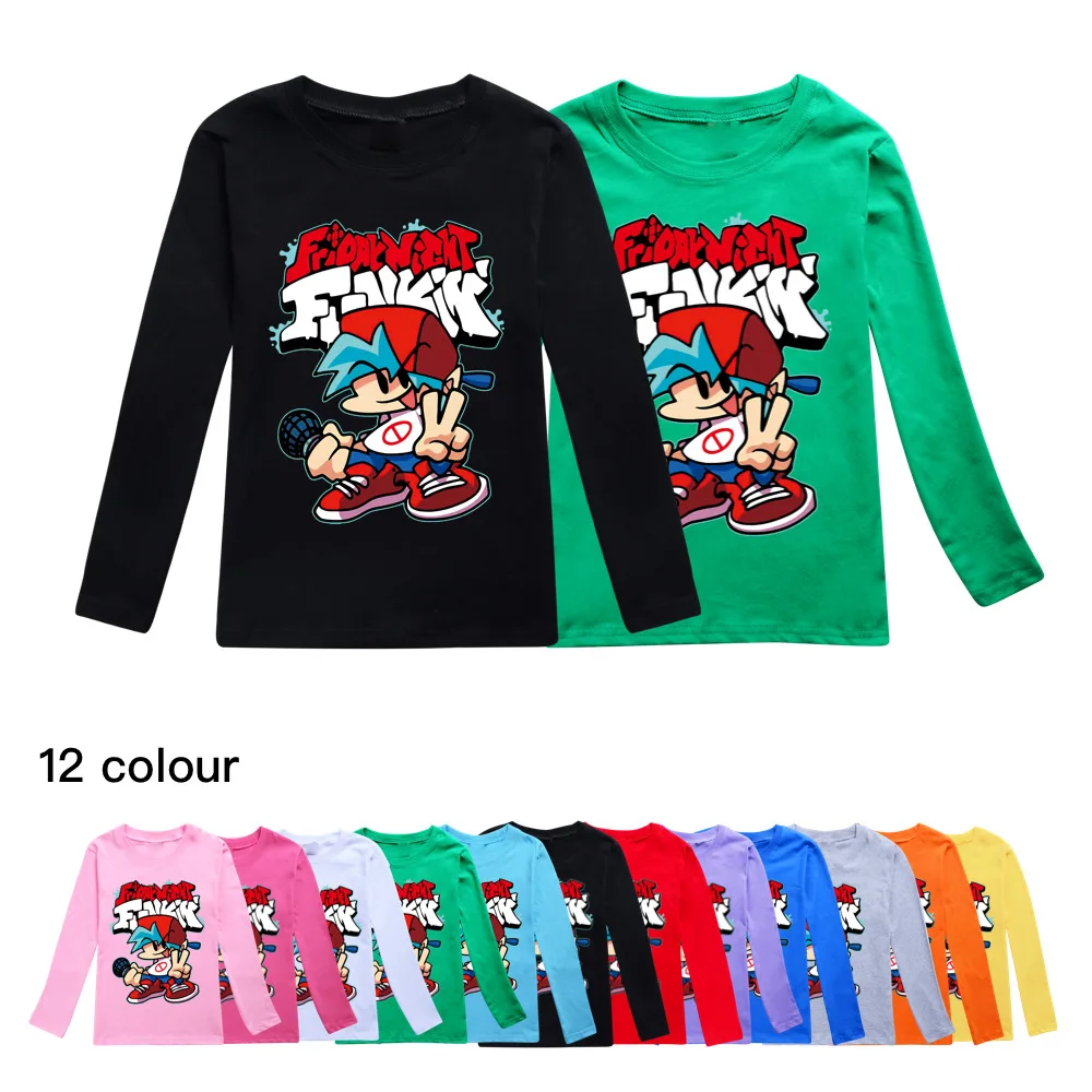 

2-16year Children Friday Night Funkin Game Long Sleeve T shirt Kids Sping Auturn Tops Baby Girls Boy Round Neck Casual T-shirs